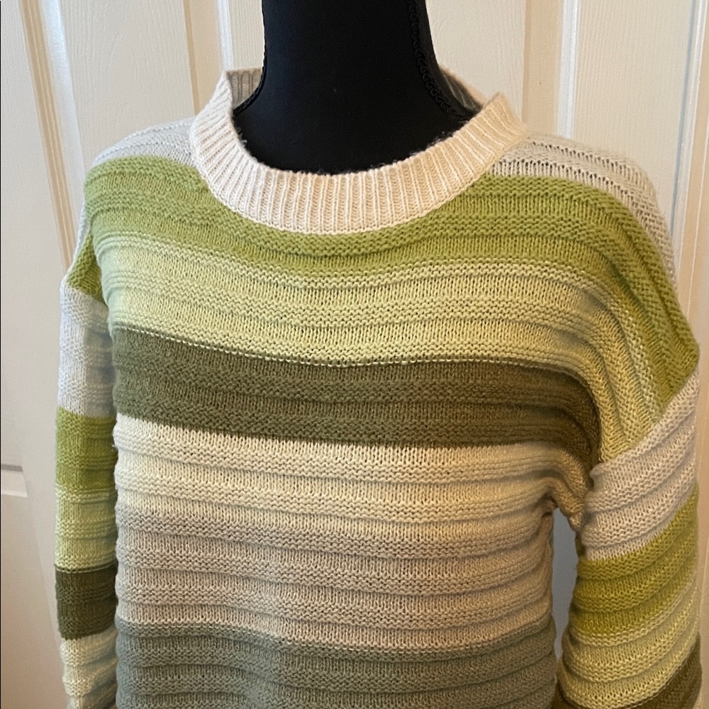 SHEIN Crop Multitone Green and Cream Sweater sz Large - Picture 2 of 8
